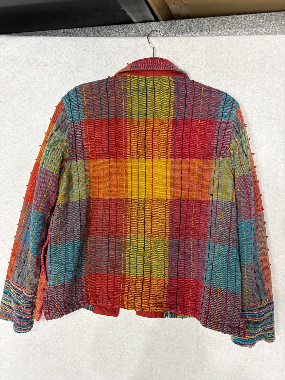 TravelSmith Multicolor Patchwork Jean Jacket - Red, Yellow, Teal, Orange, Pink - Picture 2 of 6